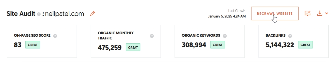 Site Audit button to run a new crawl - recrawl.jpg