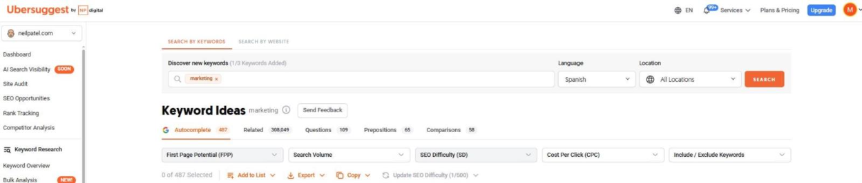 Ubersuggest Keyword Ideas