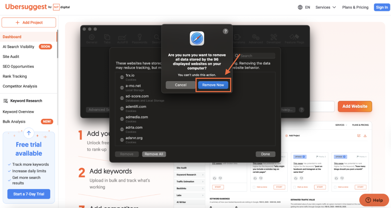 Safari:Remove cache data