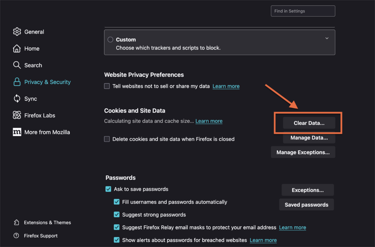Mozilla Firefox:Clear Data