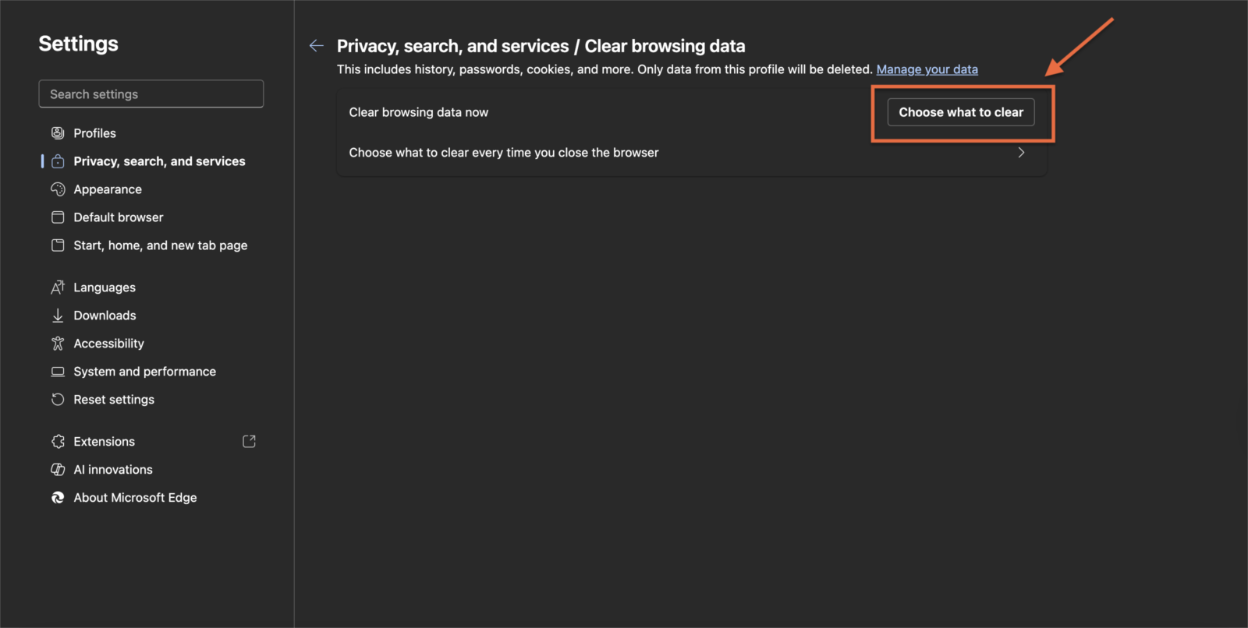 Microsoft Edge:Clear data