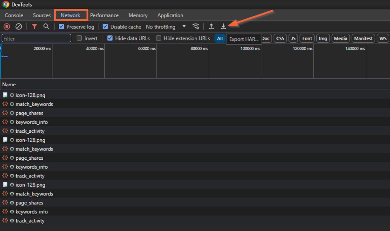 Exporting the .har files