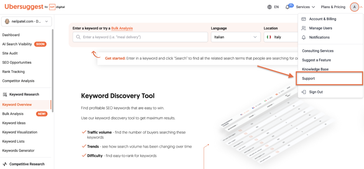 Ubersuggest - Contact Support