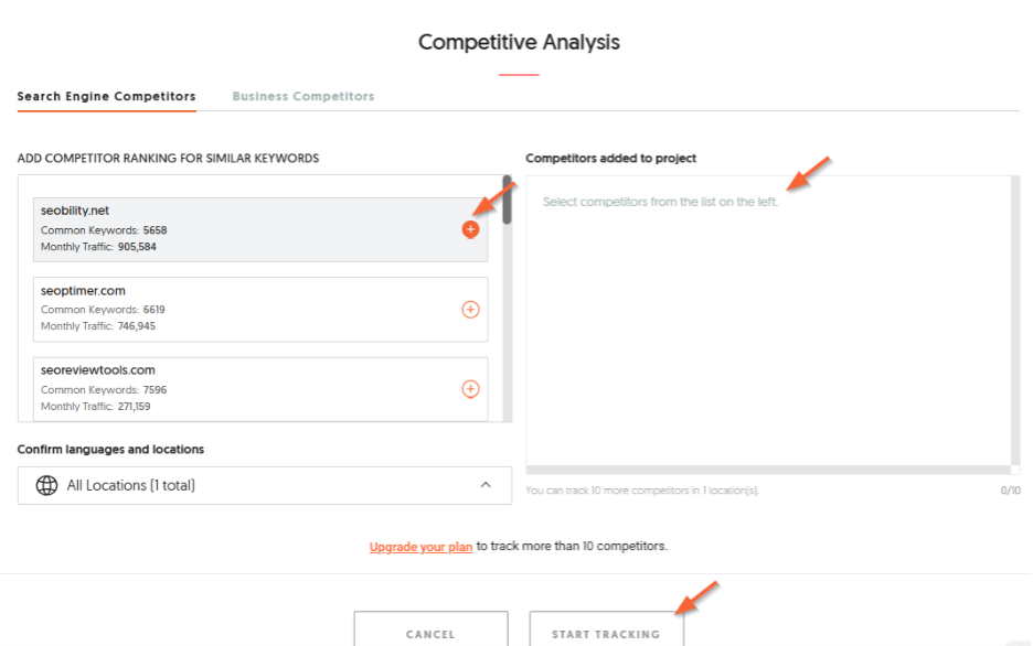 Competitor Tracking: Add new competitors to your project