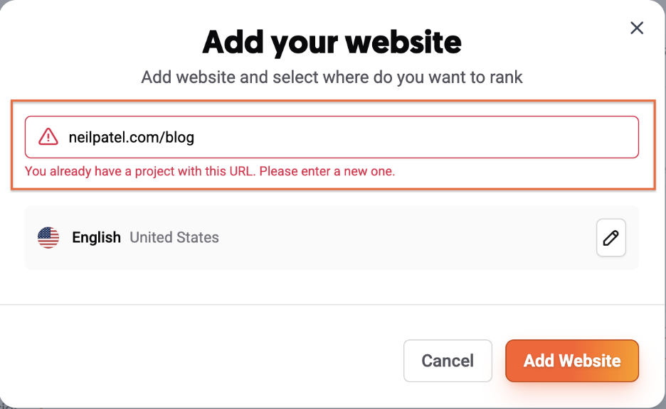 Ubersuggest Project will accept only the root domain or subdomain URLs.