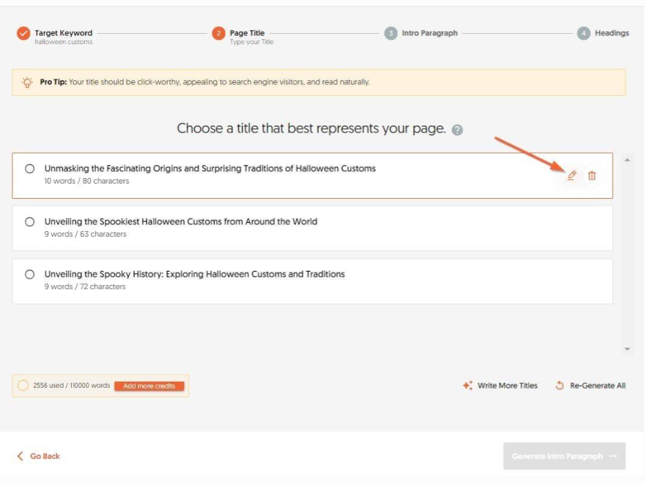 AI Writer feature from Ubersuggest for AI content generation