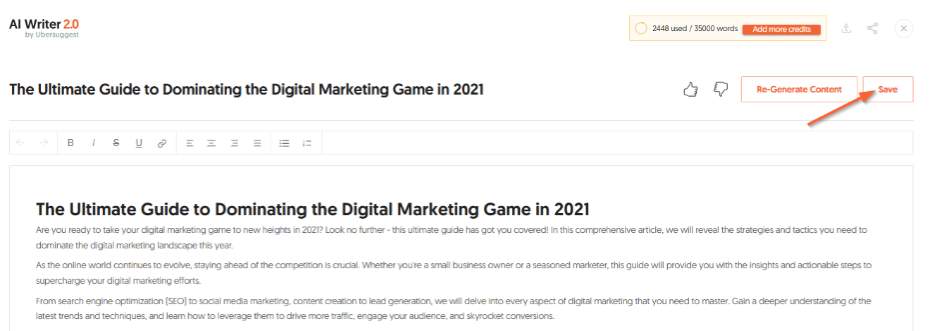 Save the article generated