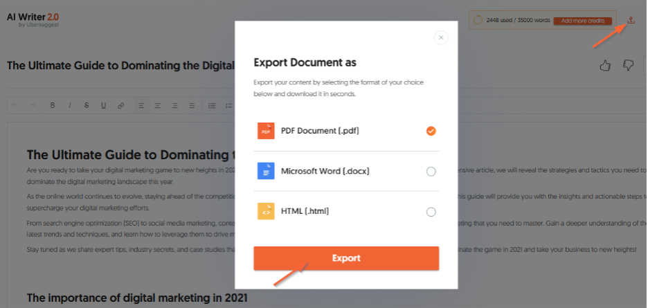 Export the article