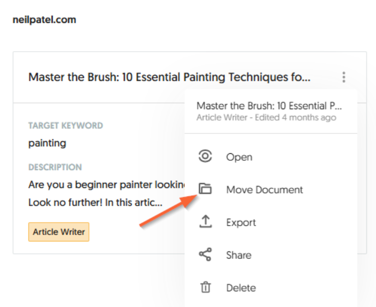 Move document to the correct project if necessary