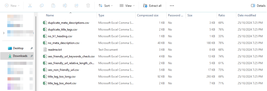 Report exported is saved in a .zip file