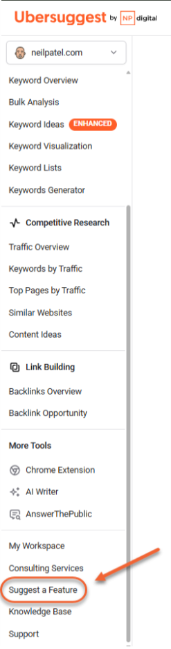How to submit a suggestion in Ubersuggest