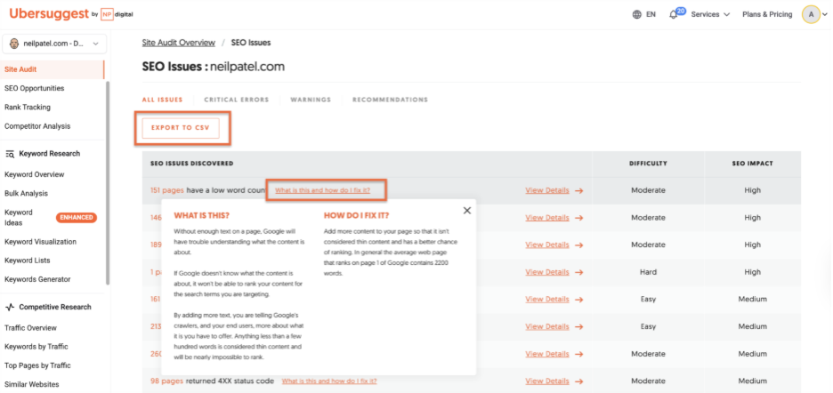 To identify how to fix the issues listed click on the What is this, and how do I fix it? 