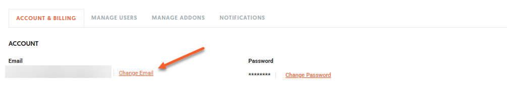 Account & Billing page in Ubersuggest showing the Change Email option highlighted.