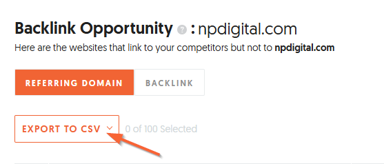 Backlinks Opportunities report with CSV export option