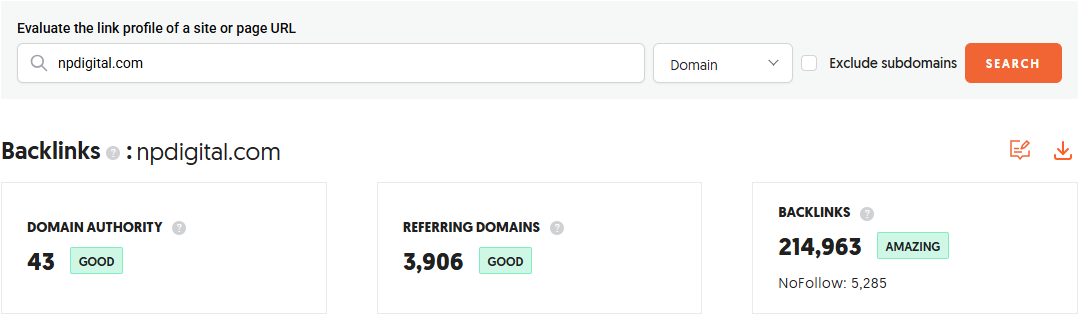 The screenshot shows Backlink Overview.