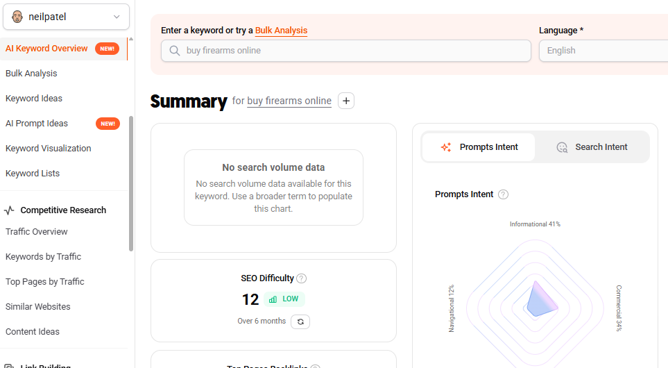 Screenshot displaying keyword results flagged for violating safety and regulatory guidelines.