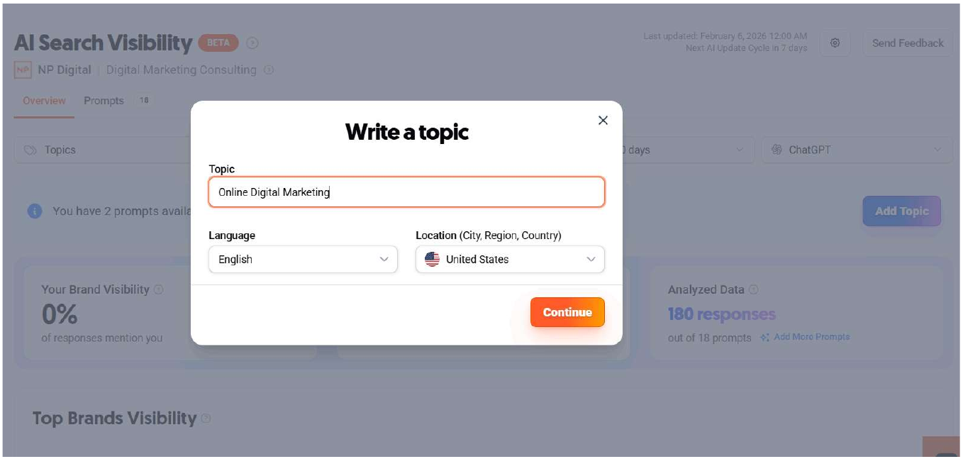 Write a topic modal for creating a new topic with keyword, language, and location fields